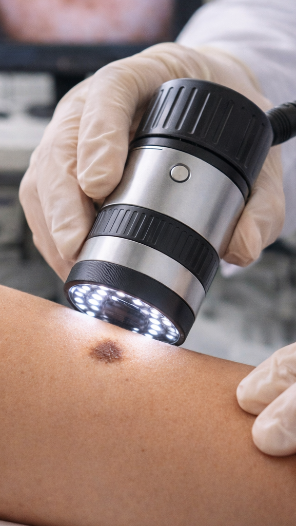 Wideodermatoskopia znamion w Sopocie – lekarz wykonuje cyfrowe badanie dermatoskopowe.
